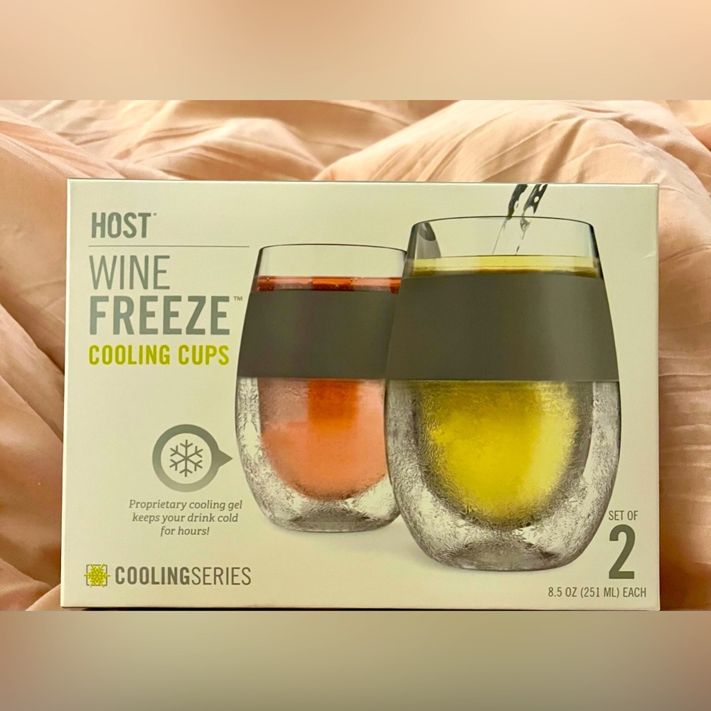 Host Wine Freeze Cooling Cups Insulated Wine Glasses Set of 2 Brand New